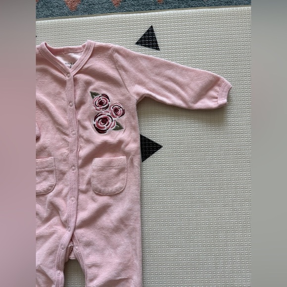 Chick Pea|Baby girl corduroy Pink long sleeve footsie pajamas w Floral Design••• - Picture 2 of 5